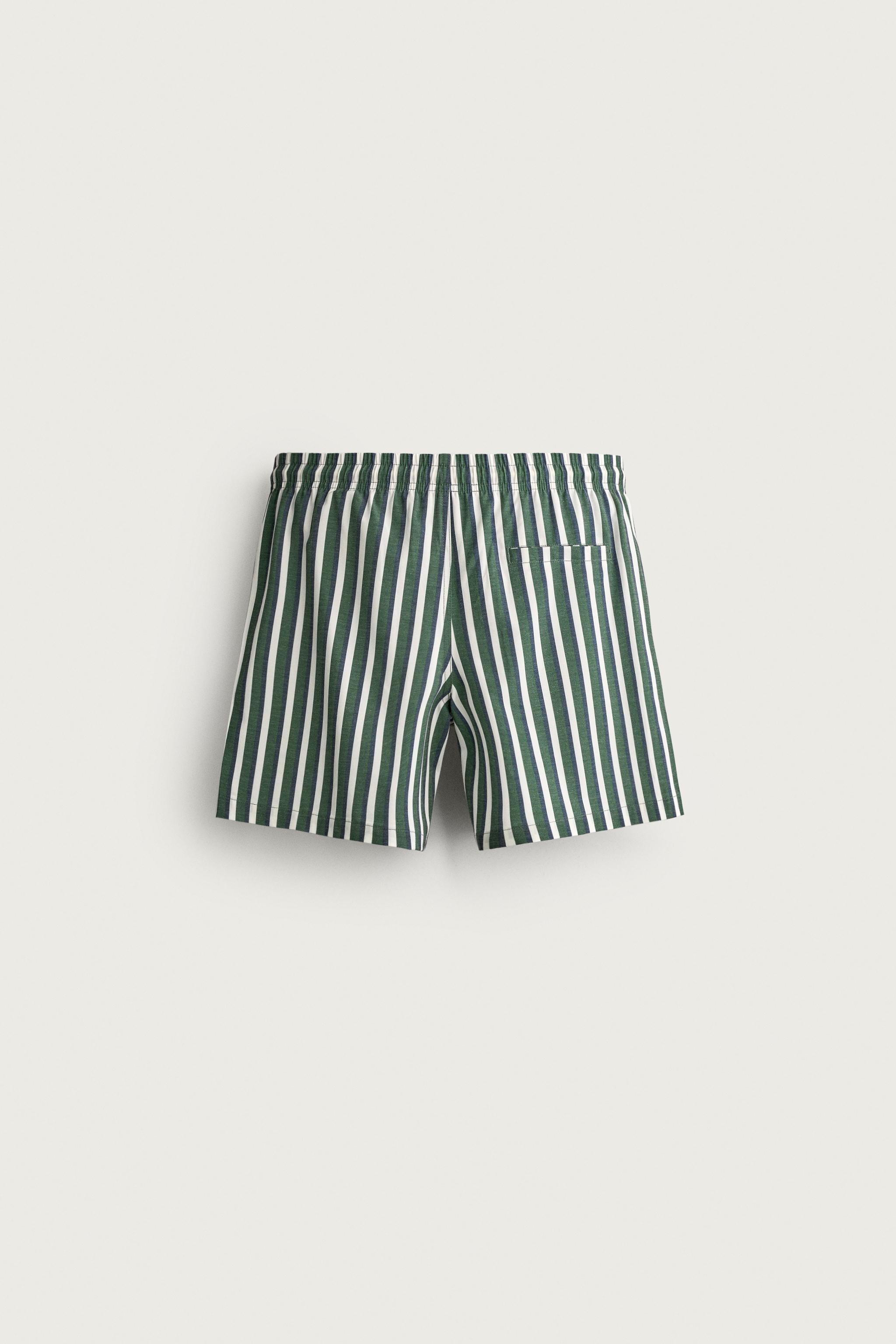 STRIPED MID-LENGTH SWIM SHORTS